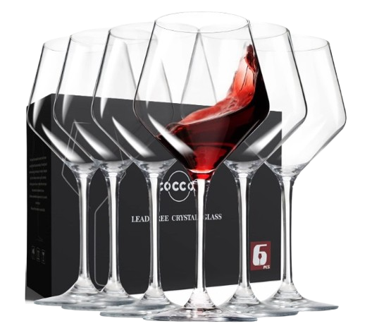 Wine Glasses,White Red Wine Glasses Set of 6,Lead-Free Premium Crystal Clear Glass,Hand Blown Italian Style Burgundy Long Stem Wine Glasses,Great Gift Packaging(16oz,6pack)